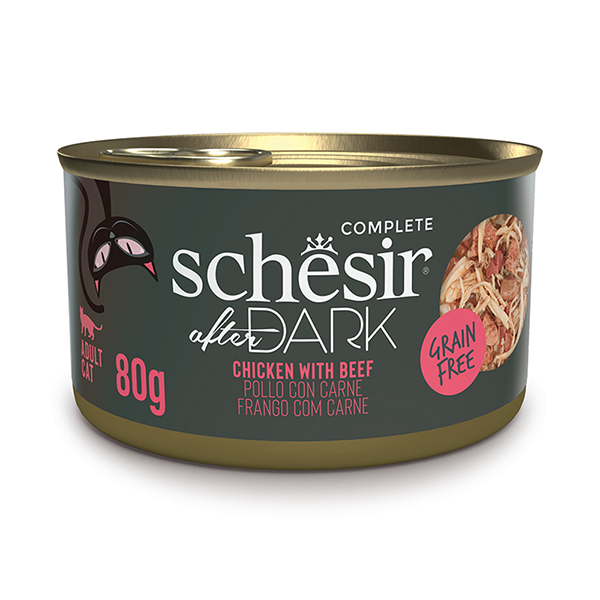 Schesir After Dark Chicken With Beef ШЕЗІР КУРКА З ЯЛОВИЧИНОЮ в бульйоні натуральні консерви для котів, банка 80г