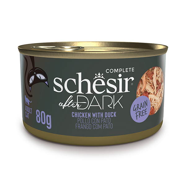 Schesir After Dark Chicken With Duck ШЕЗІР КУРКА З КАЧКОЮ в бульйоні натуральні консерви для котів, банка 80г