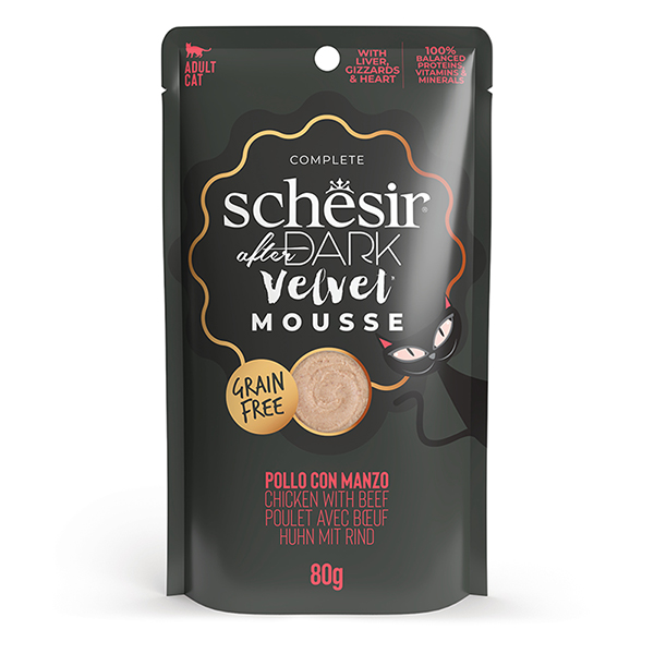 Schesir After Dark Chicken With Beef ШЕЗІР КУРКА З ЯЛОВИЧИНОЮ мус, натуральні консерви для котів, пауч 80г
