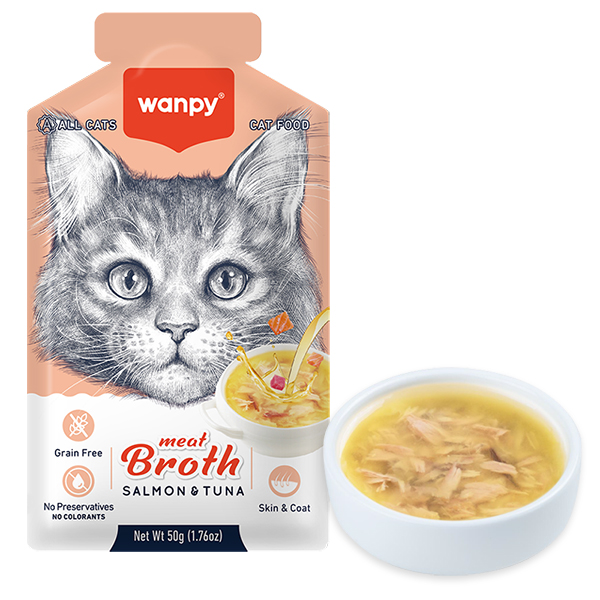 Wanpy Meat Broths Salmon&Tuna ВАНПІ СУП З ЛОСОСЕМ І ТУНЦЕМ беззерновий рідкий корм для котів, пауч 50г