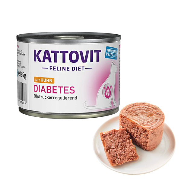 Kattovit Veterinary Diabetes КАТТОВІТ ДІАБЕТ повнораціонний вологий лікувальний корм для котів із цукровим діабетом і ожирінням, банка 185г