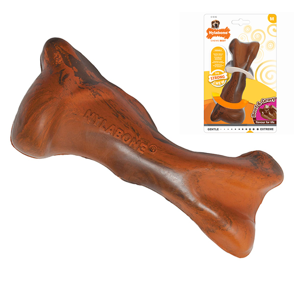 Nylabone Strong Chew Rubber Bone Beef with Gravy НІЛАБОН БІФ КІСТКА жувальна іграшка для собак, смак яловичини з підливою
