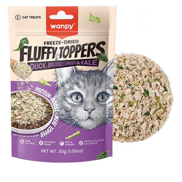 Wanpy Fluffy Toppers Duck, Brussels Sprouts & Kale ВАНПІ КАЧКА, БРЮССЕЛЬСЬКА КАПУСТА ТА КЕЙЛ сублімовані ласощі для котів, топінг